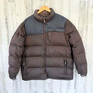 Lands’ End Men’s Size XL 46-48 Full Zip Winter Coat Goose Down Brown Blue